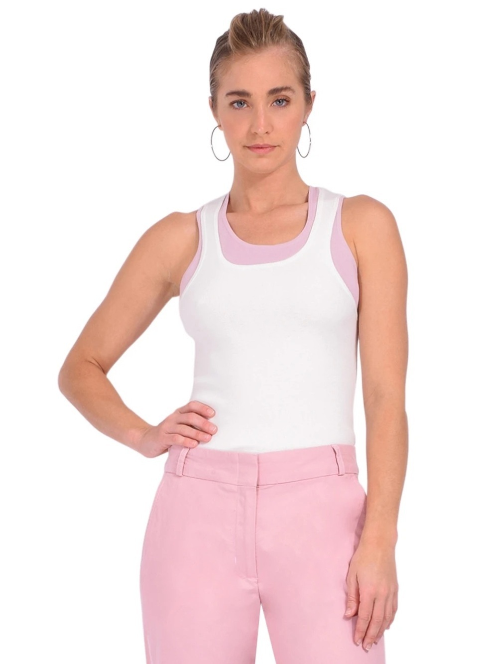 LE SUPERBE It Takes Two Layered Tank Top In White/Pink Small